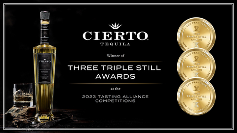 Cierto Tequila Makes Spirits History with Three Triple Still Awards at the 2023 Tasting Alliance Competitions (Graphic: Business Wire)