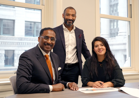 Through the Chicago Community Loan Fund, DL3 Realty Advisors was awarded an FHLBank Chicago 2022 Community First® Diverse Developer Initiative grant. Leon Walker (left), Managing Principal of DL3, and Ryan Green (center), COO & General Counsel, funded a fellowship for Yasamin Enshaeian (right) to grow and support their expanding affordable housing practice. (Photo: Business Wire)