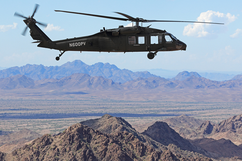 Sikorsky’s Optionally Piloted BLACK HAWK helicopter with the MATRIX autonomy system demonstrates contested logistics resupply without humans on board at U.S. Army’s Yuma Proving Ground, October 2022. The MATRIX system forms the core of DARPA’s ALIAS (Aircrew Labor In-cockpit Automation System) project, designed to exponentially improve the flight safety and efficiency of rotary and fixed-wing aircraft. Rain and Sikorsky will collaborate to demonstrate the capability of autonomously flown helicopters to attack wildland fires at the earliest stage. Photo by Sikorsky, a Lockheed Martin company.