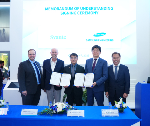 Samsung Engineering and Svante Signing Ceremony at ADIPEC in Abu Dhabi on October 4th, 2023. (Photo: Business Wire)