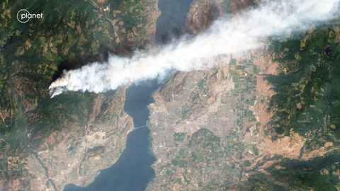 PlanetScope image of wildfire in Kelowna, Canada taken August 17, 2023. (Photo: Business Wire)