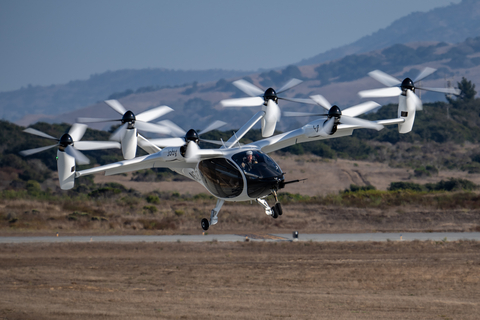 Joby Test Pilot Zach Reeder conducting flight tests onboard the Joby aircraft in Marina, CA. (Photo: Business Wire)