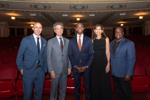 thumbnail United Way of Greater Cleveland hosted The Freakonomics of Cleveland: A Conversation with Stephen Dubner and Cleveland Mayor Justin M. Bibb on Tuesday, October 3, 2023, in partnership with The City Club of Cleveland, Ideastream Public Media, and Playhouse Square. Pictured from left to right are Dan Moulthrop - CEO at The City Club of Cleveland; Stephen Dubner of Freakonomics books, podcasts, and networks; Cleveland Mayor Bibb; United Way of Greater Cleveland's President and CEO, Sharon Sobol Jordan; and, Kevin Martin, President and CEO of Ideastream Public Media. (Photo: Business Wire)