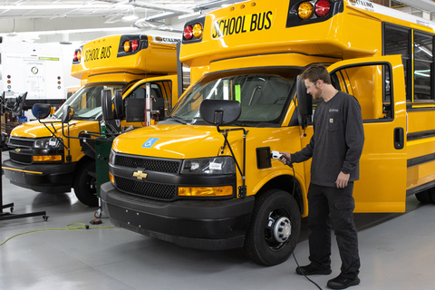 Electric medium duty vehicles, such as these Lightning eMotors class 4 school buses, are eligible for multiple federal and state grants and incentives (Photo: Lightning eMotors)
