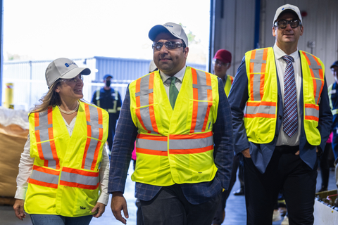 Canada's Deputy Prime Minister and Minister of Finance Chrystia Freeland (left), Li-Cycle co-founder and CEO Ajay Kochhar (middle), and Member of Parliament Mark Gerretsen (right) tour Li-Cycle's lithium-ion battery recycling facility in Kingston, Ontario. (Photo: Business Wire)
