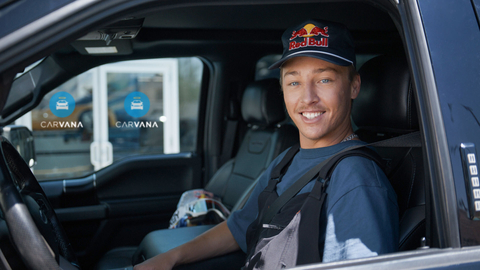 Freeride mountain bike star rider Jaxson Riddle shows off his new ride, purchased online at Carvana.com (Photo: Business Wire)