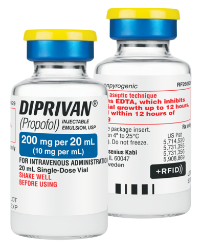 Fresenius Kabi Diprivan® (Propofol) Injectable Emulsion, USP, 200 mg per 20 mL in single-dose vials, now compatible with all major RFID kit and tray systems. (Photo: Business Wire)