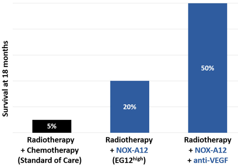 Fig. Overall Survival at 18 months: NOX-A12 Combinations Improve Survival in Chemotherapy-Resistant Incompletely Resected Glioblastoma Patients (Graphic: Business Wire)
