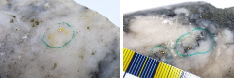 original Figure 1: Photos of mineralization, Left: at ~52m in NFGC-23-1683, Right: at ~167m in NFGC-23-1690
^Note that these photos are not intended to be representative of gold mineralization in NFGC-23-1683 and NFGC-23-1690. (Photo: Business Wire)