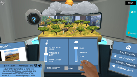 Screenshot from a Labster biomes simulation: The 300-plus browser-based Labster virtual lab simulations in STEM fields such as biology, biochemistry, genetics, biotechnology, chemistry, and physics use gamification techniques demonstrated to boost student enthusiasm and engagement as well as learning outcomes. Over 6 million students in high schools and universities in 100-plus countries have used the interactive Labster edtech science platform to perform immersive, realistic experiments. Source: Labster, https://www.labster.com/