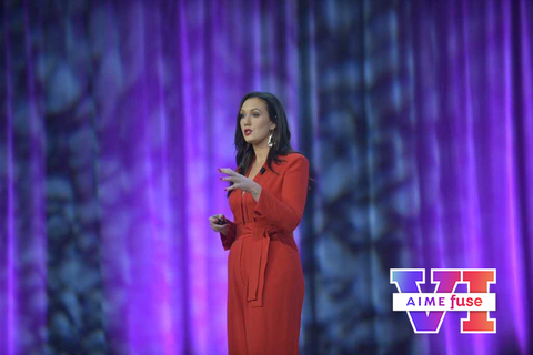 Katie Sweeney, AIME Chairman and CEO, on stage at the sixth annual Fuse national conference in Las Vegas for independent mortgage brokers. (Photo: Business Wire)