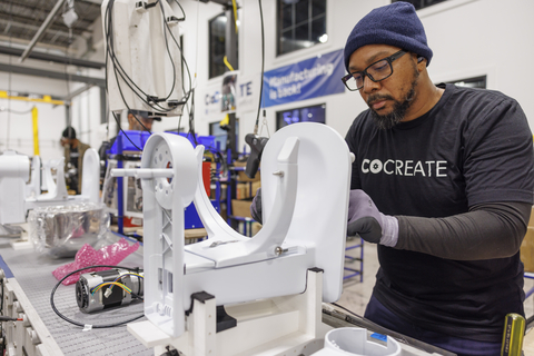 Inside GE Appliances’ CoCREATE Stamford microfactory where manufacturing of the GE Profile® Smart Mixer with Auto Sense is underway. (Photo: GE Appliances, a Haier company)