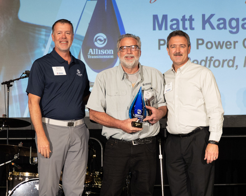 Shawn Wasson, Allison's Executive Director Global Channel & Aftermarket and Tom Dawn, Allison's Director Global Product Training, award Guild Technician Competition Winner Matt Kagarise, Penn Power Group. (Photo: Business Wire)