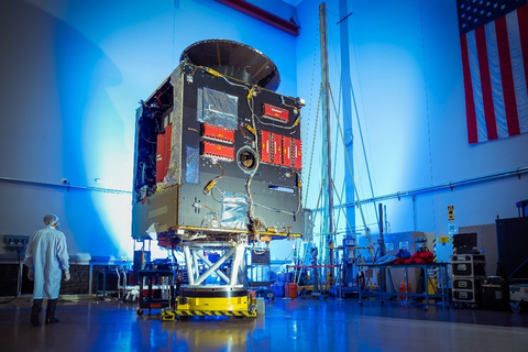 The Psyche spacecraft chassis, seen here at its manufacturing center in Palo Alto, California, before final integration and testing in Florida. (Photo: Maxar Space Systems)