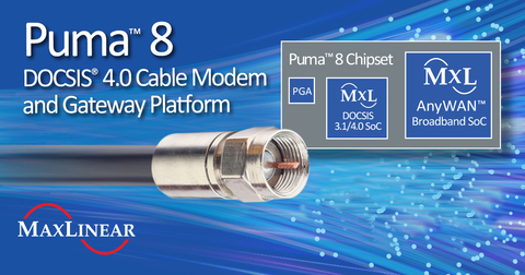 MaxLinear Announces Availability of Puma™ 8, its DOCSIS® 4.0 Cable Modem and Gateway Platform (Graphic: MaxLinear)