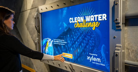 Xylem debuts the Clean Water Challenge game at Georgia Aquarium’s Ocean Voyager exhibit today to illustrate the importance of sand filtration and water reuse technology for ocean animals. (Photo: Business Wire)