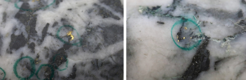 original Figure 1: Photos of mineralization, Left: at ~79m in NFGC-23-1505, Right: at ~29m in NFGC-23-1415 ^Note that these photos are not intended to be representative of gold mineralization in NFGC-23-1415 and NFGC-23-1505. (Photo: Business Wire)