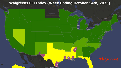Walgreens launched the 2023-2024 Walgreens Flu Index today to help communities track flu activity in their area and serve as an important reminder to take preventive measures, including an annual flu shot. (Graphic: Business Wire)