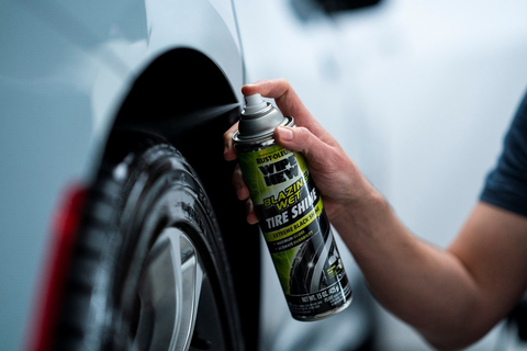 Wipe New's Blazing Wet Tire Shine offers a deep black, wet-look shine that resists rain and car wash detergents. Explore the complete Wipe New lineup at Rust-Oleum's booth (#50223) during the SEMA Show. (Photo: Business Wire)