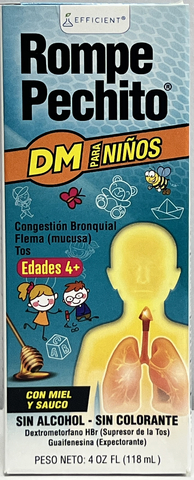 Rompe Pechitos® DM is the newest addition to our Rompe Pecho® family. In keeping with our convention of using the best nature has to offer, along with the medically proven ingredients to help relieve the symptoms of a cold, Rompe Pechitos® DM comes in a naturally expectorating high-quality dark honey base, along with the antioxidant rich elderberry extract. It further incorporates the cough suppressant dextromethorphan, along with the powerful expectorant guaifenesin to make it what we consider the best cold and flu syrup designed to control your child’s cough while loosening their mucus and relieving chest congestion. Available for use in children between the ages of 4 and 12. Ideal for children 4+.

Alcohol Free & Dye Free
(Photo: Business Wire)