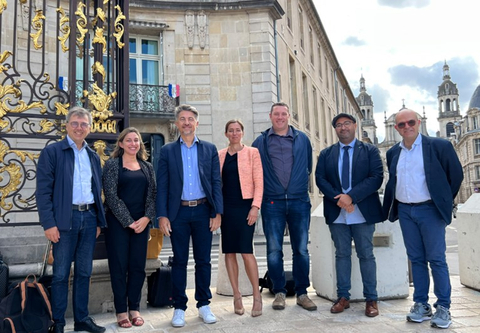 Emmanuel Ladent, Carbios CEO (third from left) and Mr Toudma, Mayor of Longlaville (second from right) with members of the Carbios team at the Nancy Prefecture (54). (Photo: Carbios)