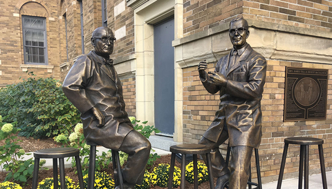 Bronze portraits of Drs. James Till and Ernest McCulloch—considered the pioneers of stem cell research—sit outside the MaRS Centre entrance in downtown Toronto. Unveiled in 2017, the sculpture was commissioned and donated by STEMCELL. A sister sculpture can be found in front of Vancouver’s Science World near STEMCELL’s head office. (Photo: Business Wire)