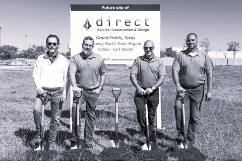 Direct team breaking ground ceremony, including CEO Rick Rice, EVP Chris Svarplaitis, Missing Man Shovel in honor of Co-founder DeWayne Rice, COO Ronnie Tinsley, and EVP Andy Crow (Photo: Direct Service, Construction & Design)