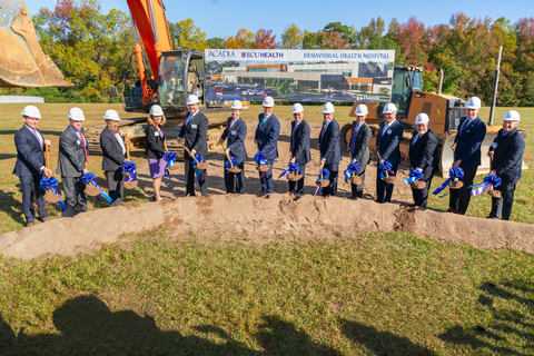 ECU Health and Acadia Healthcare Break Ground on Construction of a New Behavioral Health Hospital in Greenville, North Carolina, with an anticipated opening in Spring 2025. Left to right: Brennen Reynolds, Jeffrey Woods, Dr. Sy Saeed, Isa Diaz, Dr. Michael Genovese, Chris Hunter, Sec. Kody H. Kinsley, Dr. Michael Waldrum, Brian Floyd, Todd Hickey, Bob Greczyn, Dr. Michael Lang, Chancellor Philip Rogers, William Monk (Photo: Business Wire)