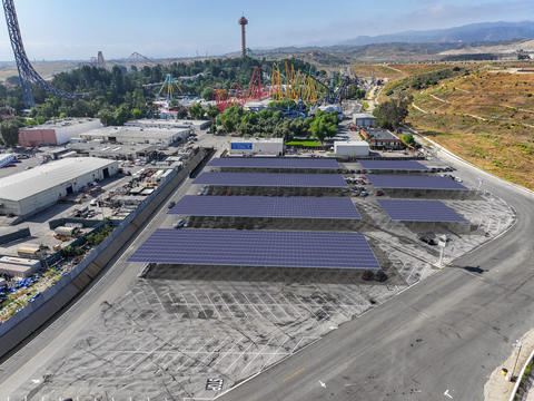 The Six Flags Magic Mountain solar carport and energy storage system will contain an estimated 3,544 guest parking spaces and 771 team member parking spaces. (rendering) (Photo: Business Wire)