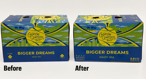 Creature Comforts Brewing Company partnered with Package InSight by Quad for an interactive study using biometric testing and real-world consumer feedback. Data from the study drove design changes to packaging for its new Bigger Dreams Hazy IPA brand – including larger font size for the product name and beer style; a bigger and clearer alcohol-by-volume callout; and tasting notes added to the front of the package. The resulting package design helped Bigger Dreams grab the number-one place for new craft beer in Georgia just four weeks after its launch. (Image Credit: Quad)
