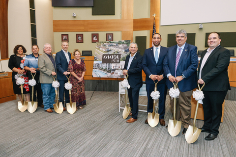Left to right: Allison Heyward, Place 6 Councilmember, City of Schertz; Michael Dahle, Place 4 Councilmember, City of Schertz; Len Weinand, Chairman, Schertz Housing Authority; Brian Edgington, Commissioner, Schertz Housing Authority; Cristi LaJeunesse, Schertz Housing Authority; Ralph Gutierrez, Mayor of Schertz; Tommy Calvert, Bexar County Commissioner; Toro Martinez, Outreach Coordinator, Office of Rep. Henry Cuellar; and Jason Arechiga, Senior Vice President of Development, The NRP Group. (Photo: Business Wire)