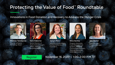 Divert's "Innovations in Food Donation and Recovery to Take on the Hunger Crisis" roundtable will air virtually on November 16, 2023. (Photo: Business Wire)