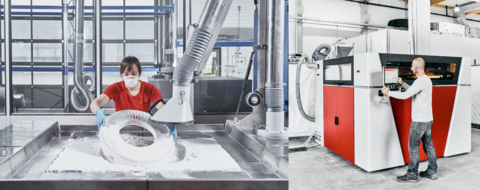 original Unpacking the VX1000 HSS build box with a build volume of 1000 x 540 x 180 mm and printing rates of up to 7,300 cm³h. The VX1000 HSS from voxeljet belongs to the most productive 3D printers for polymers on the market. (Photo: Business Wire)