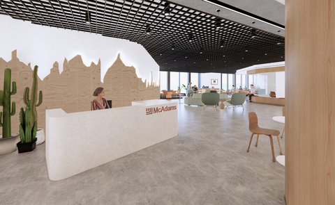 Image courtesy of McAdams | Office rendering of reception entrance.
