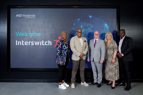 From Left to Right: Cherry Eromosele, EVP, Marketing & Corporate Communications, Interswitch; Mitchell Elegbe, CEO, Interswitch; Tom Warsop, CEO, ACI Worldwide; Debbie Guerra, Chief Product Officer, ACI Worldwide; Jonah Adams, MD, Digital Infrastructure and Managed Services, Interswitch (Photo: Business Wire)