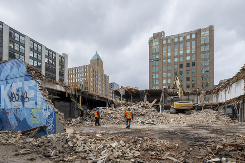 Demolition in progress at Devron Developments 101 Spadina site in Toronto on October 30, 2023. The Canadian Press Images PHOTO/ Stephanie Lake