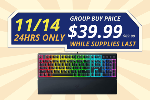 Group Buy offers a sizable daily deal that unlocks when enough customers show interest. The current deal is for a keyboard. (Graphic: Newegg)