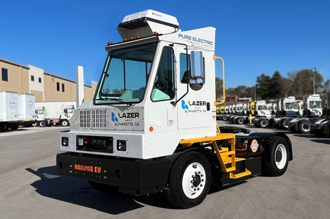Lazer Logistics takes delivery of Orange EV’s 1,000th pure-electric Class 8 truck. (Photo: Business Wire)