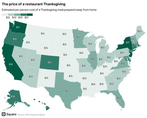 The price of a restaurant Thanksgiving: Estimated per-person cost of a Thanksgiving meal prepared away from home (Graphic: Business Wire)
