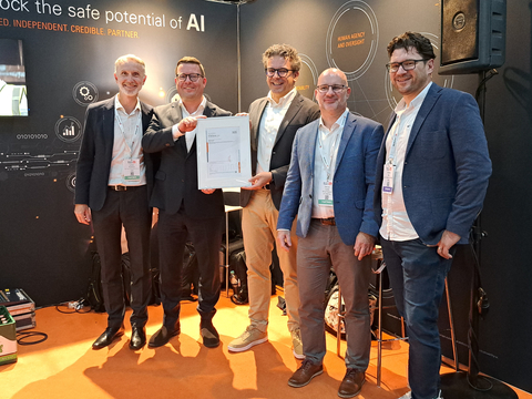 From left: Aymeric Riverieulx, Global Head of Information Security Assurance, SGS; Michael Mazur, CEO, AI Clearing; Adam Wisniewski, CTO, AI Clearing; Dariusz Ciesla, VP of Product, AI Clearing; Tomislav Nad, Lead Innovation Technologist, SGS. (Photo: Business Wire)