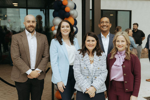 Alex Fitzgerald and Melanie Dill of FHLB Dallas, Worley Barker and Michelle George of Texas Capital Bank and Mary-Margaret Lemons of Fort Worth Housing Solutions celebrate the opening of Cowan Place Senior Living in Fort Worth, Texas. (Photo: Business Wire)
