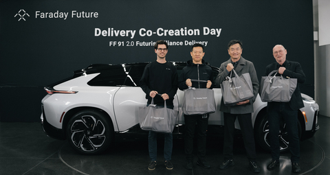 Faraday Future delivers latest FF 91 2.0 to automotive enthusiast and Purist Group founder Sean Lee and hosted its annual food drive at the Company’s headquarters in Los Angeles, California. (Photo: Business Wire)