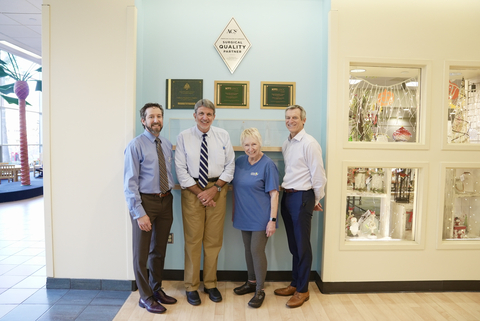 Children’s Hospital Los Angeles leadership and team members gather in front of the newly installed American College of Surgeons Surgical Quality Partner plaque. From left-to-right: Christopher Gayer, Chief, Division of Pediatric Surgery; Paul S. Viviano, President and CEO; Nancy Bridges, Director, Perioperative Services; James Stein, Senior Vice President and Chief Medical Officer (Photo: Business Wire)