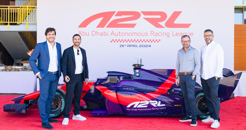 ASPIRE's team with the newly debuted autonomous Super Formula SF23 racing car in Abu Dhabi (Photo: AETOSWire)