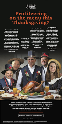 Chancery corruption advertising that ran in the News Journal on Thanksgiving weekend (Photo: Citizens for Judicial Fairness)