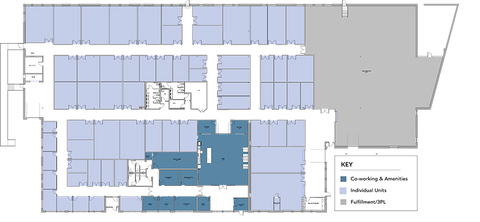 Choose an individual unit that provides a customizable workplace and storage or membership to a contemporary full serviced co-working environment. Both give access to Kismet’s on-site fulfillment/3PL department. (Graphic: Business Wire)