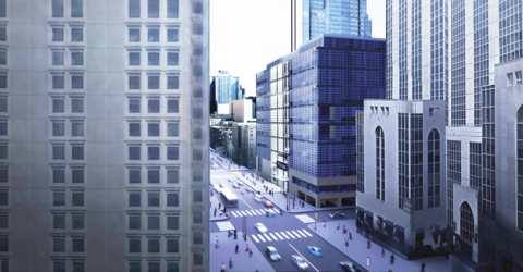 original A rendering of 1334 York Ave., next to Weill Cornell Medicine's main campus building at 1300 York Ave. Credit: SOM