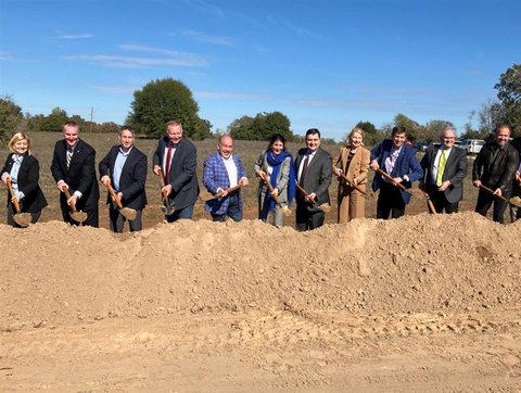 Local officials and employees of Saint-Gobain gather together to break ground on the site of CertainTeed Roofing's new plant in Bryan, Texas. (Photo: Business Wire)