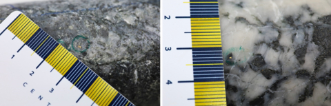 original Figure 1: Photos of mineralization from: Left: NFGC-23-1868 at ~17.3m, Right: NFGC-23-1552 at ~227.6m, ^Note that these photos are not intended to be representative of gold mineralization in NFGC-23-1552, and NFGC-23-1868. (Photo: Business Wire)