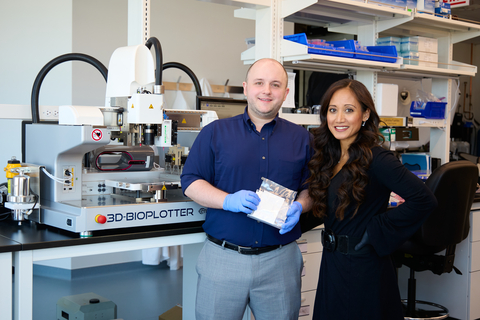 CMFlex™ was co-invented by Dimension Inx co-founders, Dr. Ramille Shah, CSO, Head of R&D, (pictured right) and Dr. Adam Jakus, CTO, Head of Technology Strategy, (pictured left). The duo have been developing the material and product since 2009 on the Desktop Health 3D-Bioplotter®. (Photo: Business Wire)
